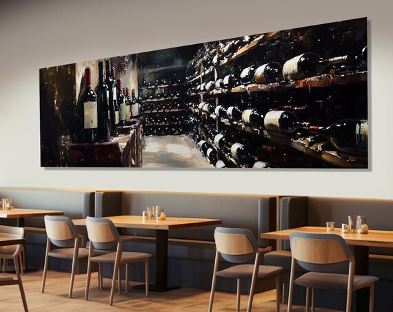 Vintage Wine Cellar Rows Of Bottles Dark Painted Panoramic Poster