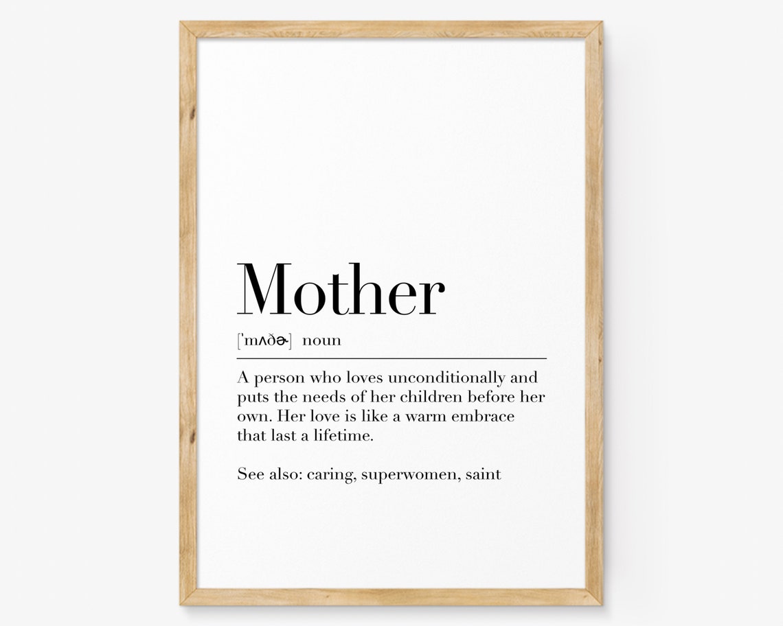 Mother Definition Poster Heartfelt Mothers Day Gift for Mom Wall Decor