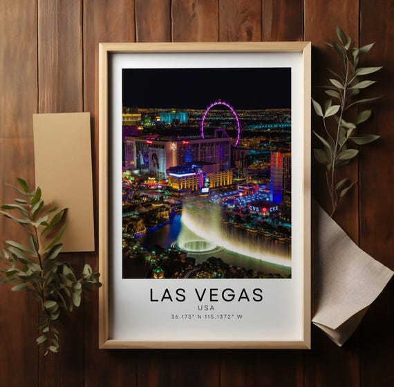 Las Vegas At Night Skyline Print Nevada Travel Poster