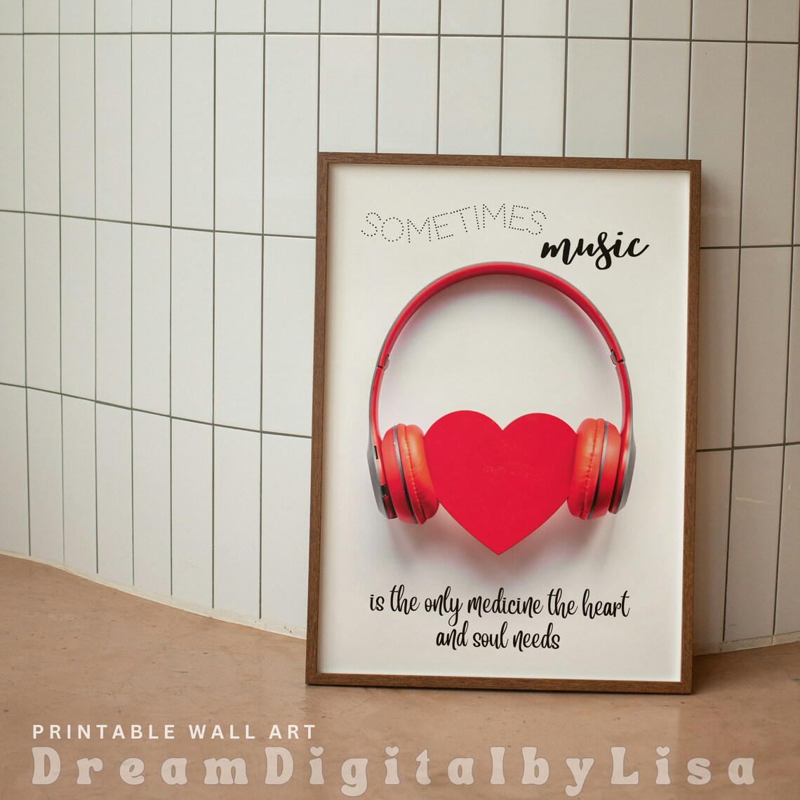 Sometimes Music Is The Only Medicine Red Heart Headphones Poster - Image 2