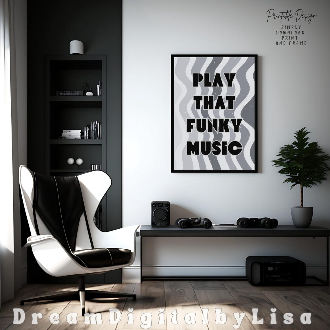 Play That Funky Music Black and Grey Retro Wavy Lyric Poster - Image 4