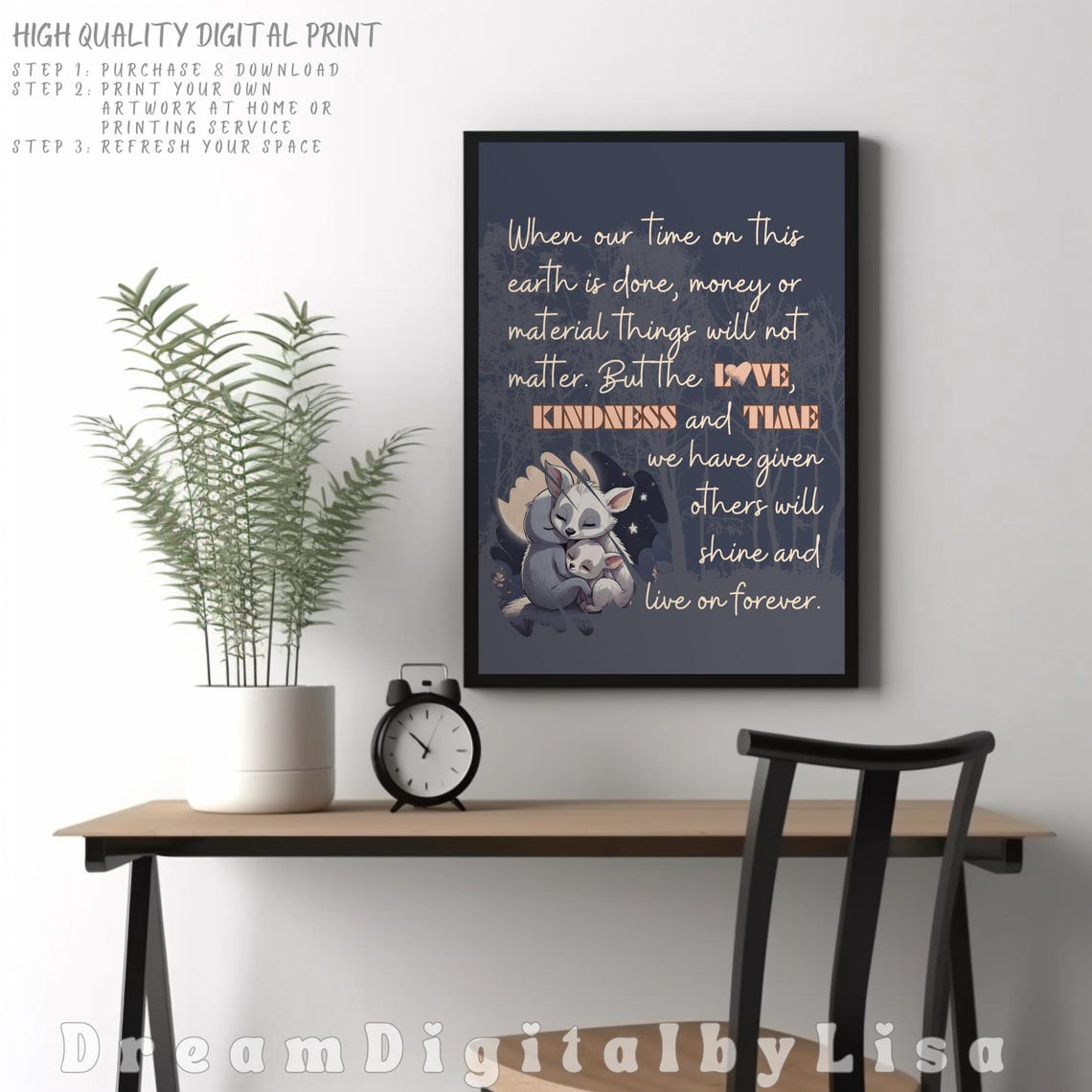 Love Kindness Time Quote Poster Cute Foxes Sentimental Gift Artwork - Image 3