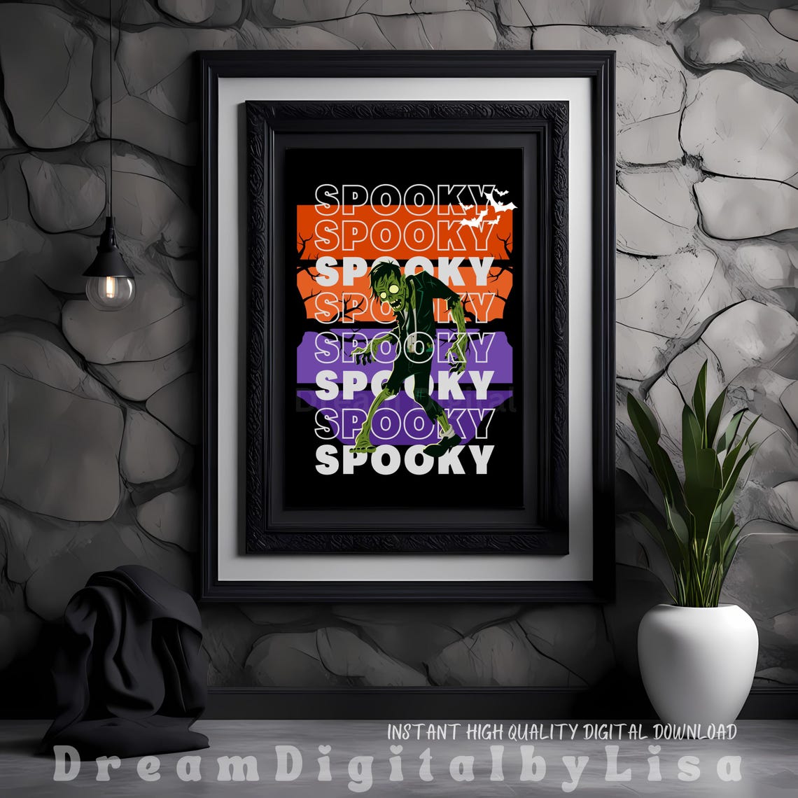 Spooky Zombie Halloween Poster Green Zombie Retro Sunset Horror Art - Image 3