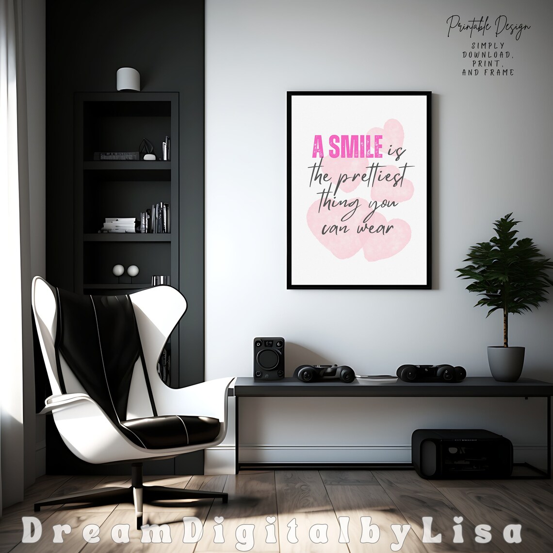 A Smile Is The Prettiest Thing You Can Wear Pink Quote Poster - Image 2