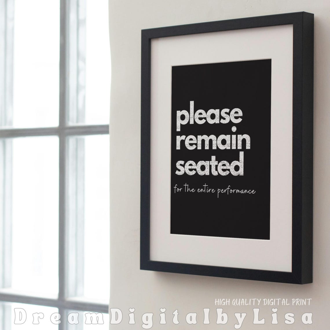 Please Remain Seated Funny Bathroom Quote Black White Poster - Image 4