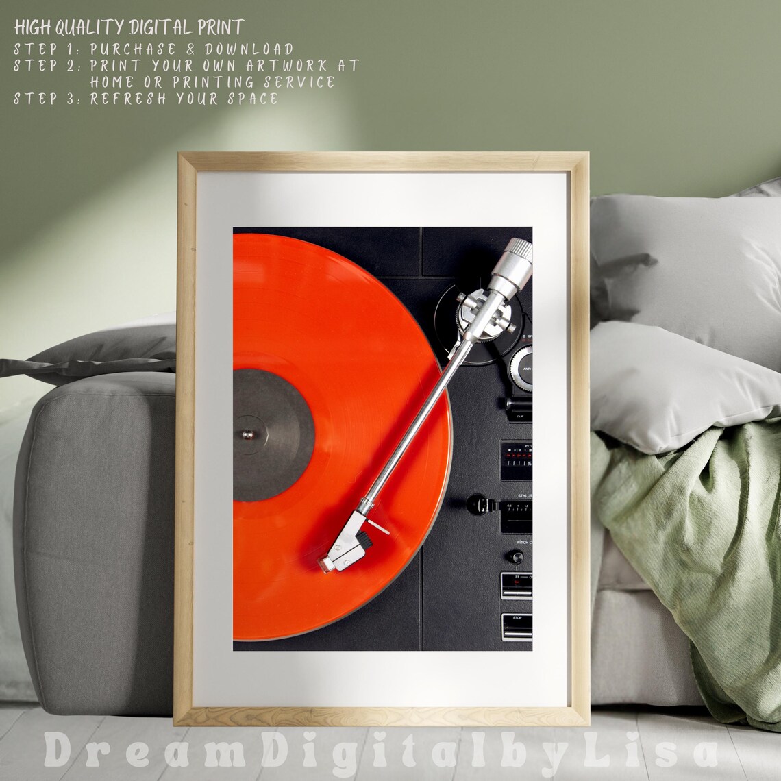 Red Vinyl Record Turntable Poster Close Up Photography Music Room Art - Image 3