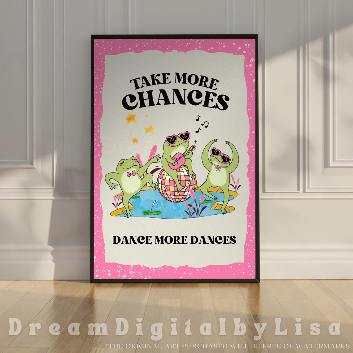 Take More Chances Dance More Dances Groovy Frog Disco Poster