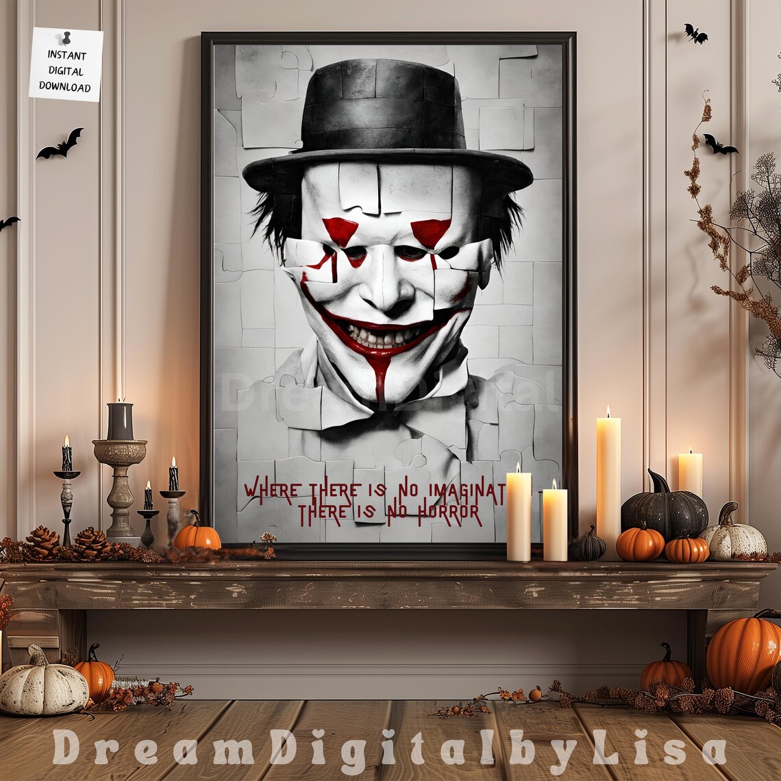 Horror Clown Portrait Gothic Jigsaw Inspired Quote Halloween Poster