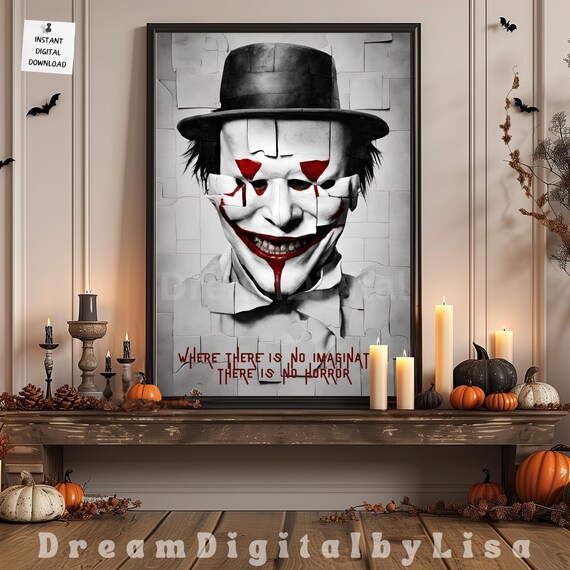 Horror Clown Portrait Gothic Jigsaw Inspired Quote Halloween Poster