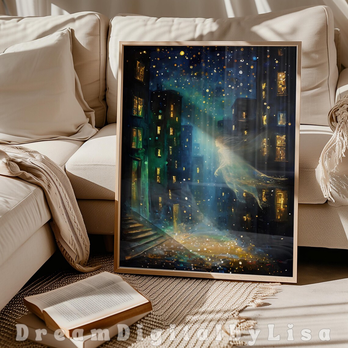 Mystical Gothic Night Cityscape Glowing Spirit Fantasy Poster - Image 2