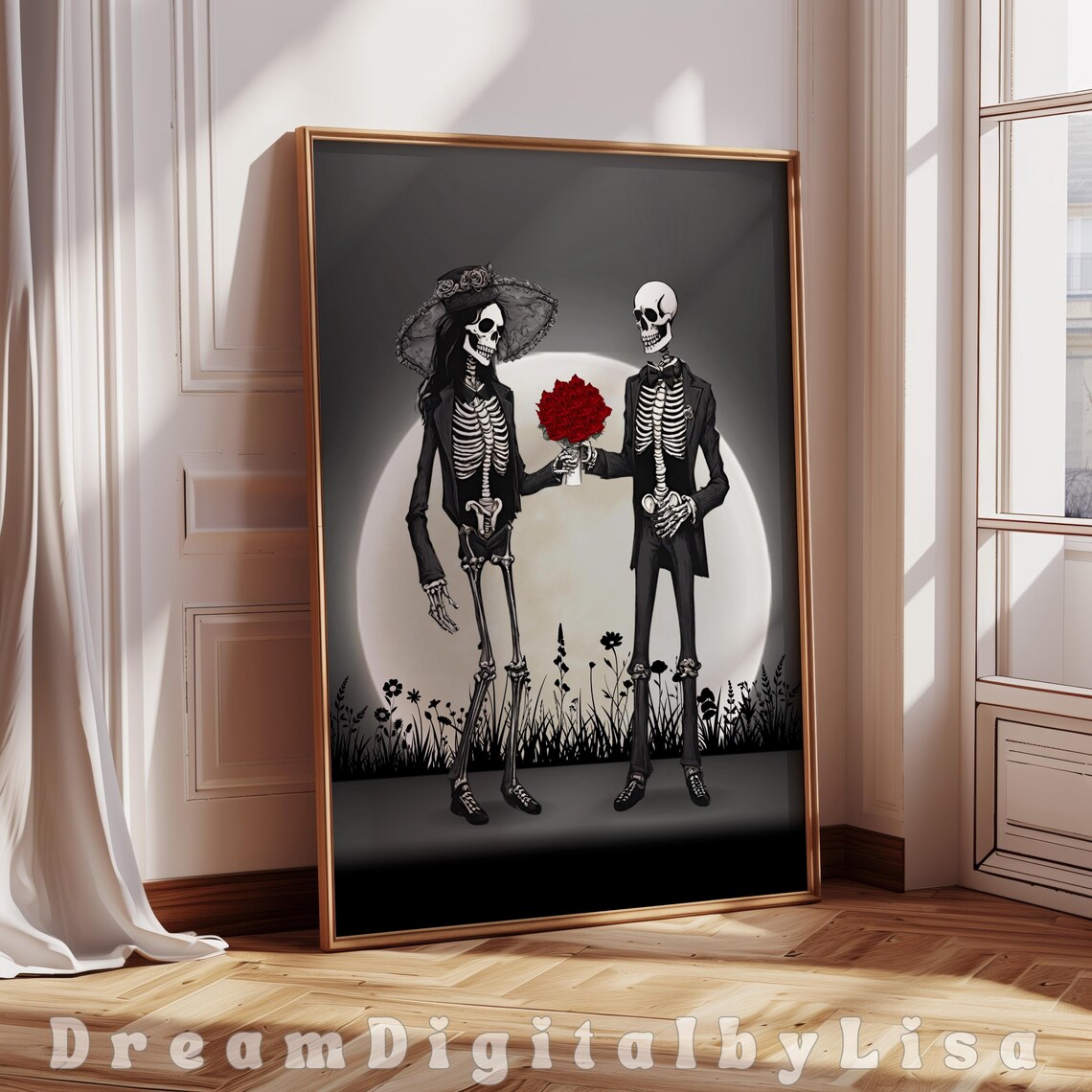 Gothic Skeleton Love Art, Dark Romance Print - Image 2