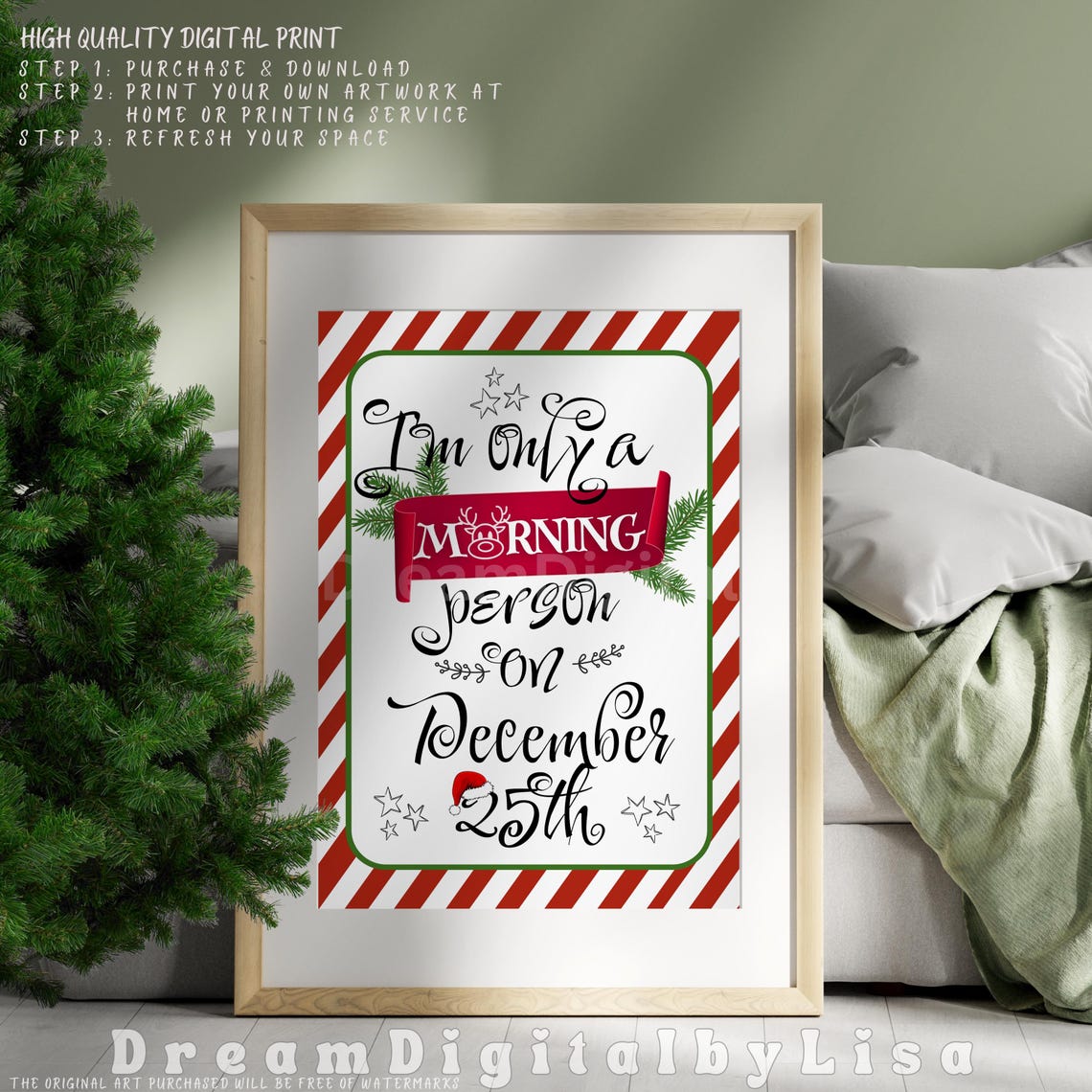 Christmas Morning Person Quote Poster Candy Cane Stripe Holiday Art - Image 4