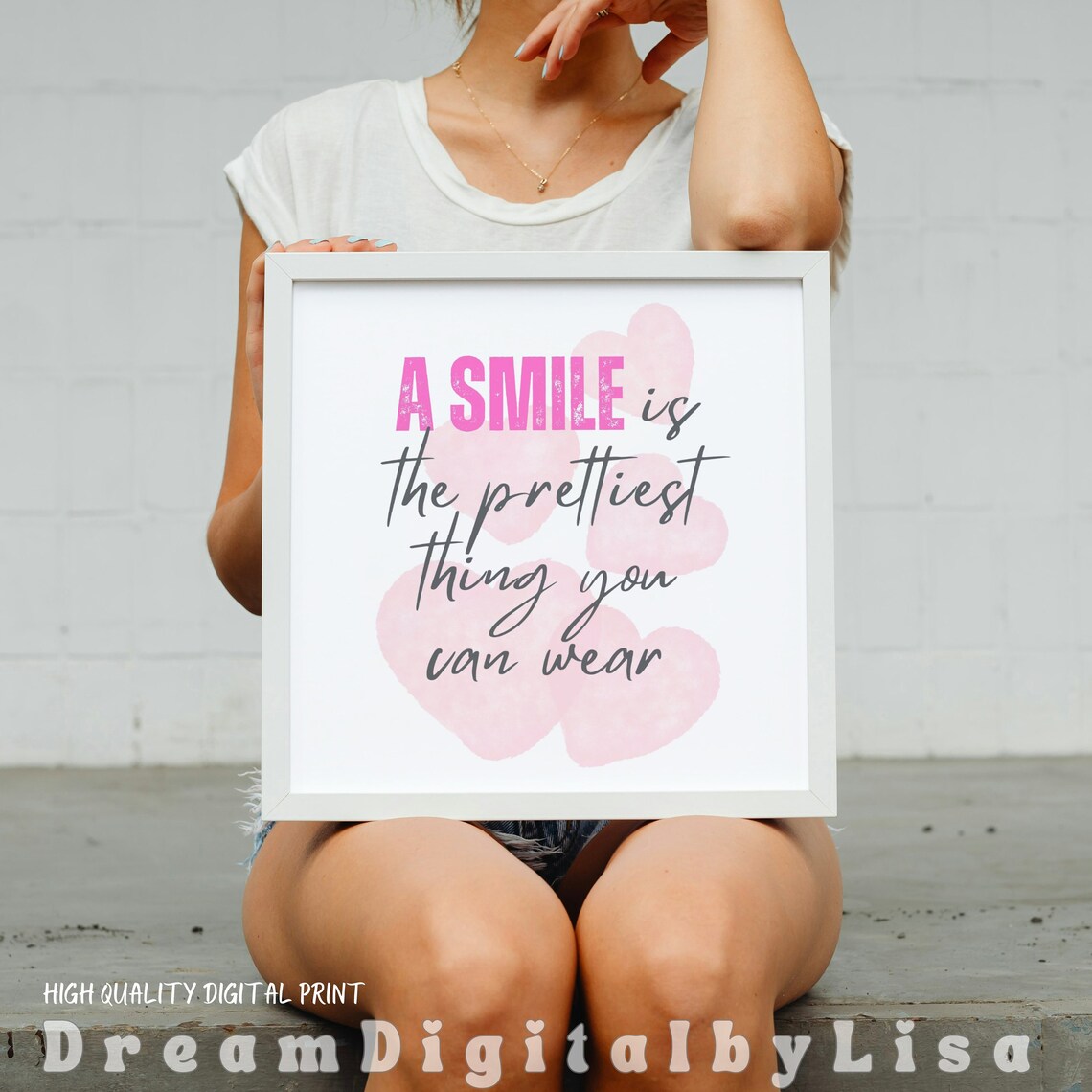 A Smile Is The Prettiest Thing You Can Wear Pink Quote Poster - Image 3