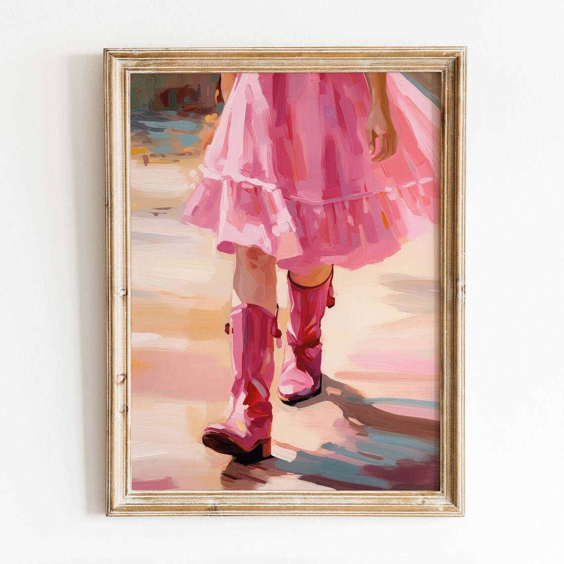 Pink Cowgirl Boots Pink Dress Girly Western Fashion Oil Art Poster