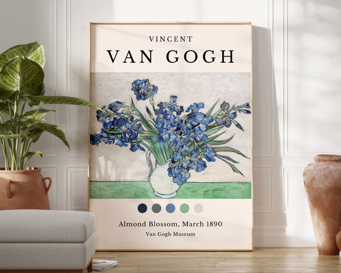 Vincent Van Gogh Blue Irises Vase Still Life Floral Art Poster