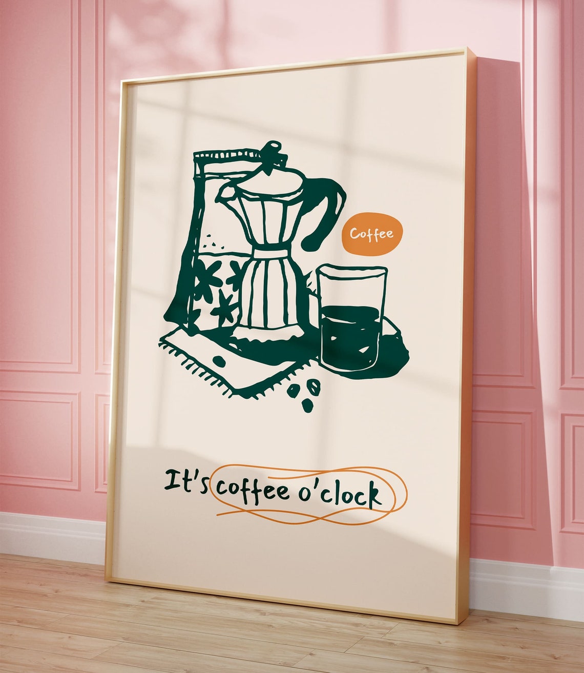 It's Coffee O'Clock Moka Pot Coffee Kitchen Illustration Art Poster - Image 2