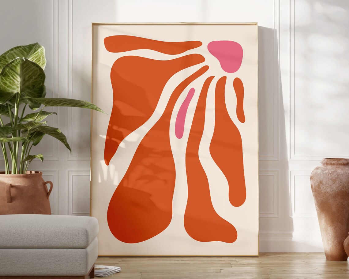 Matisse Orange Wavy Leaves Boho Art Print