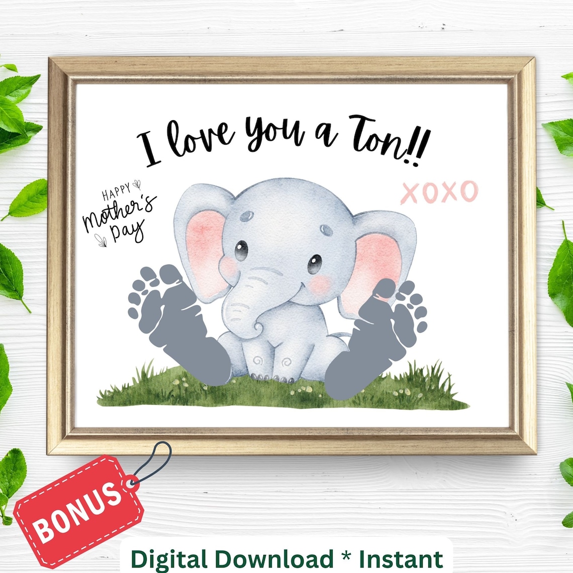 Elephant Footprint Keepsake Sign, Kids Mother's Day