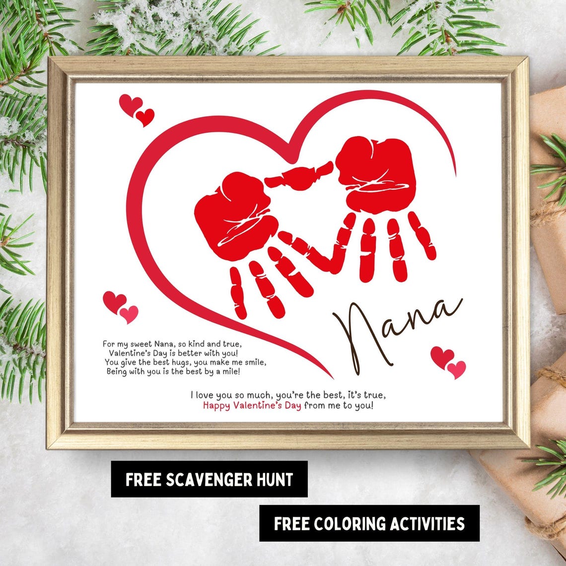 Sweet Nana Valentine Heart Handprint Poem Craft Keepsake Gift Poster