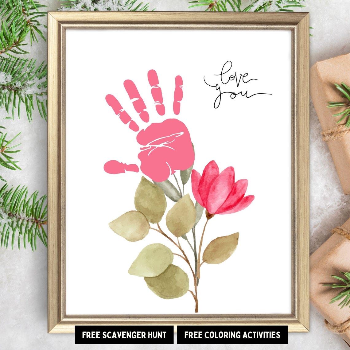 Love You Handprint Flower Valentines Craft Keepsake Art Print