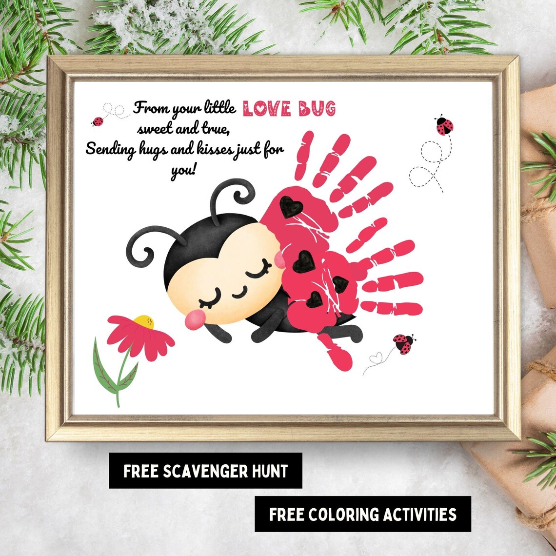 Valentines Love Bug Handprint Craft Art Print