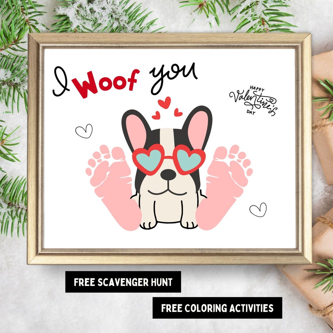 I Woof You Cute Dog Footprint Craft Valentine Keepsake Gift Poster