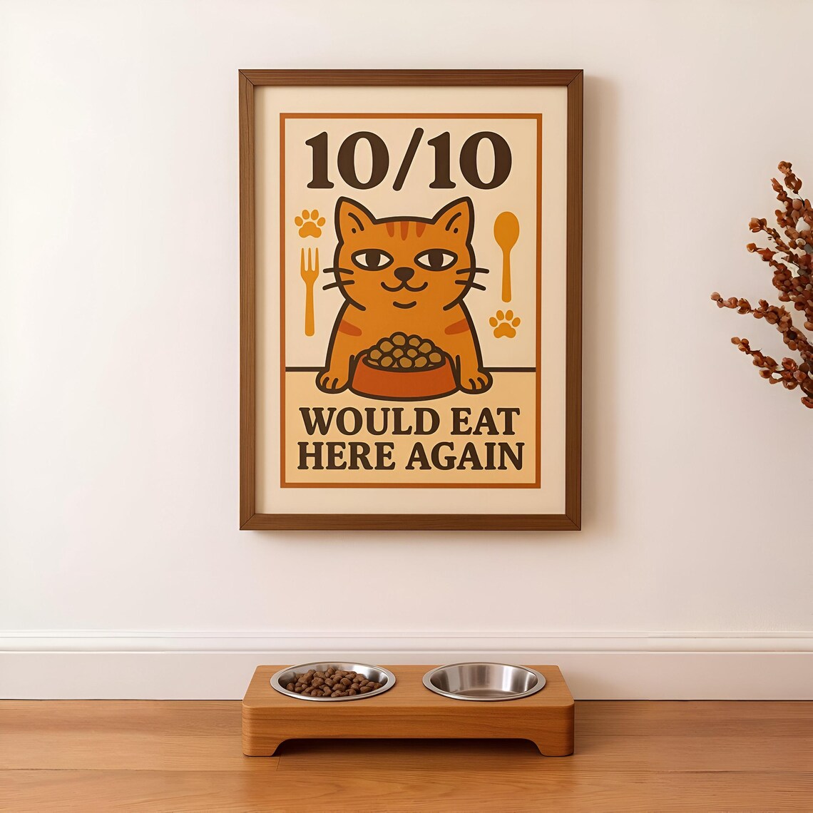 Ten Out Of Ten Would Eat Here Again Funny Hungry Cat Food Poster