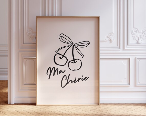 Cherry Wall Art Trendy Poster Black And White Art Aesthetic Prints Preppy Poster Trendy Art Prints Bow Print Mon Cheri Print