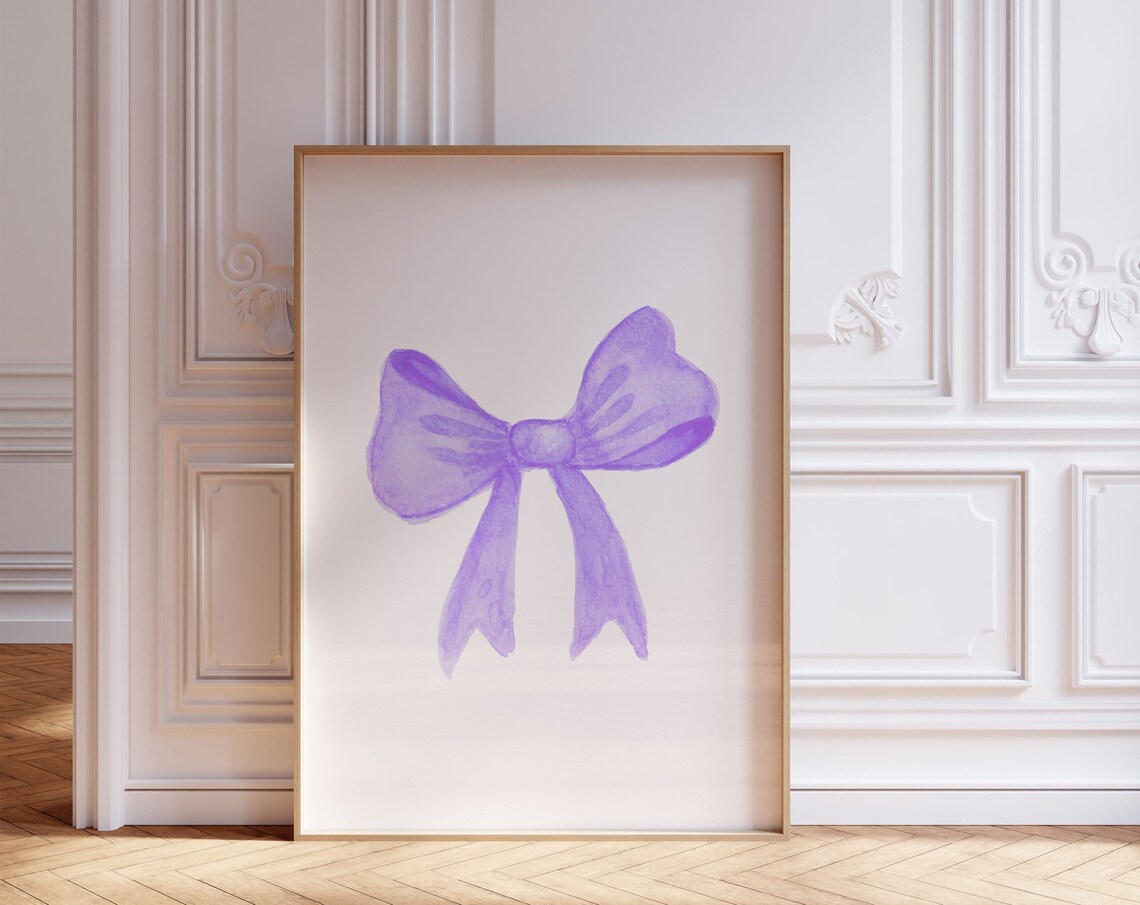 Lilac Purple Bow Watercolor Ribbon Coquette Aesthetic Wall Art