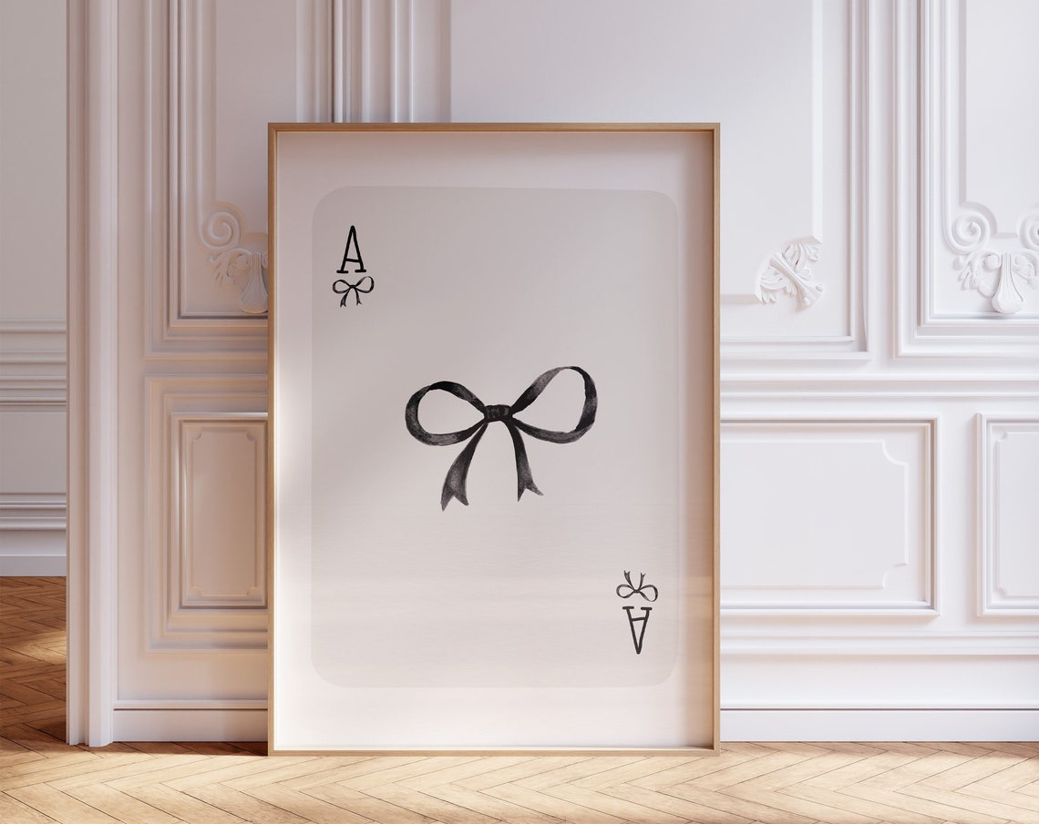 Black Bow Ace Card on White Minimal Coquette Girly Wall Poster