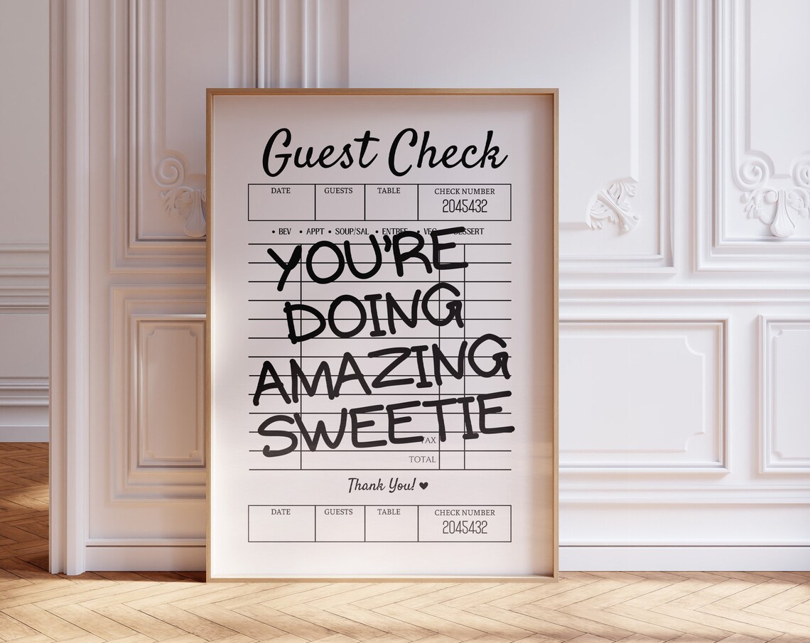You're Doing Amazing Sweetie Guest Check Black Trendy Quote Poster