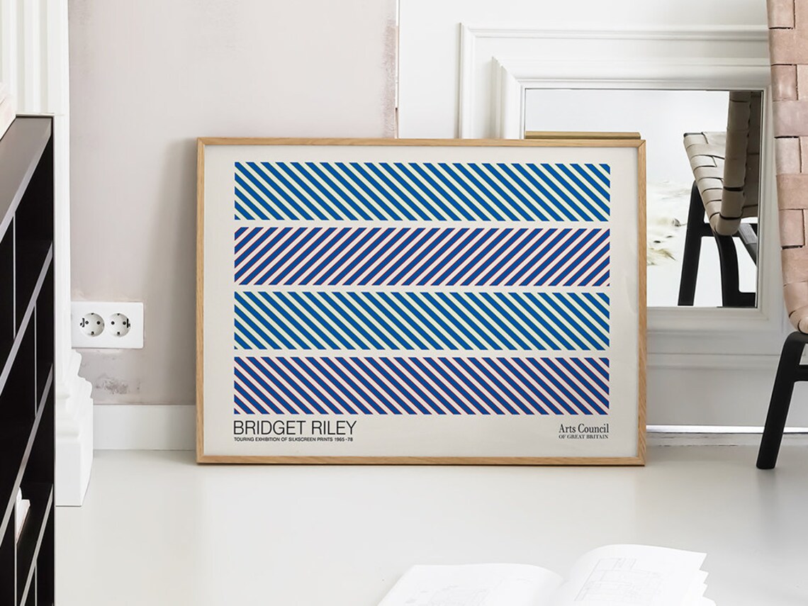 Bridget Riley Blue Diagonal Stripes Silkscreen Exhibition 1965 to 1976 Poster - Image 4