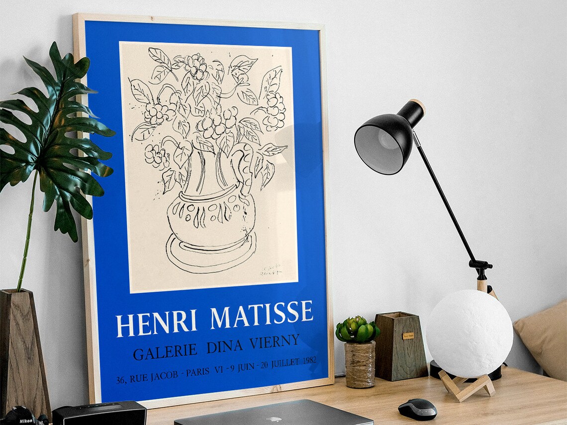 Henri Matisse Flower Pitcher Ink Line Drawing 1982 Paris Gallery Poster - Image 3