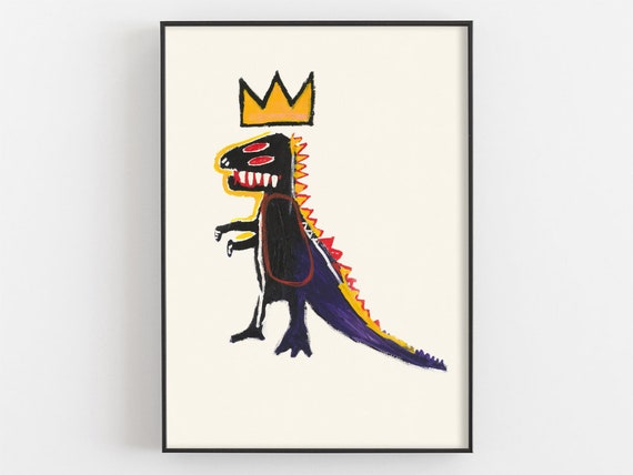 Dinosaur By Jean Michel Basquiat Exhibition Poster Crown Print Graffiti Artwork Woodland Nursery Decor Animal Wall Art Children Gifts
