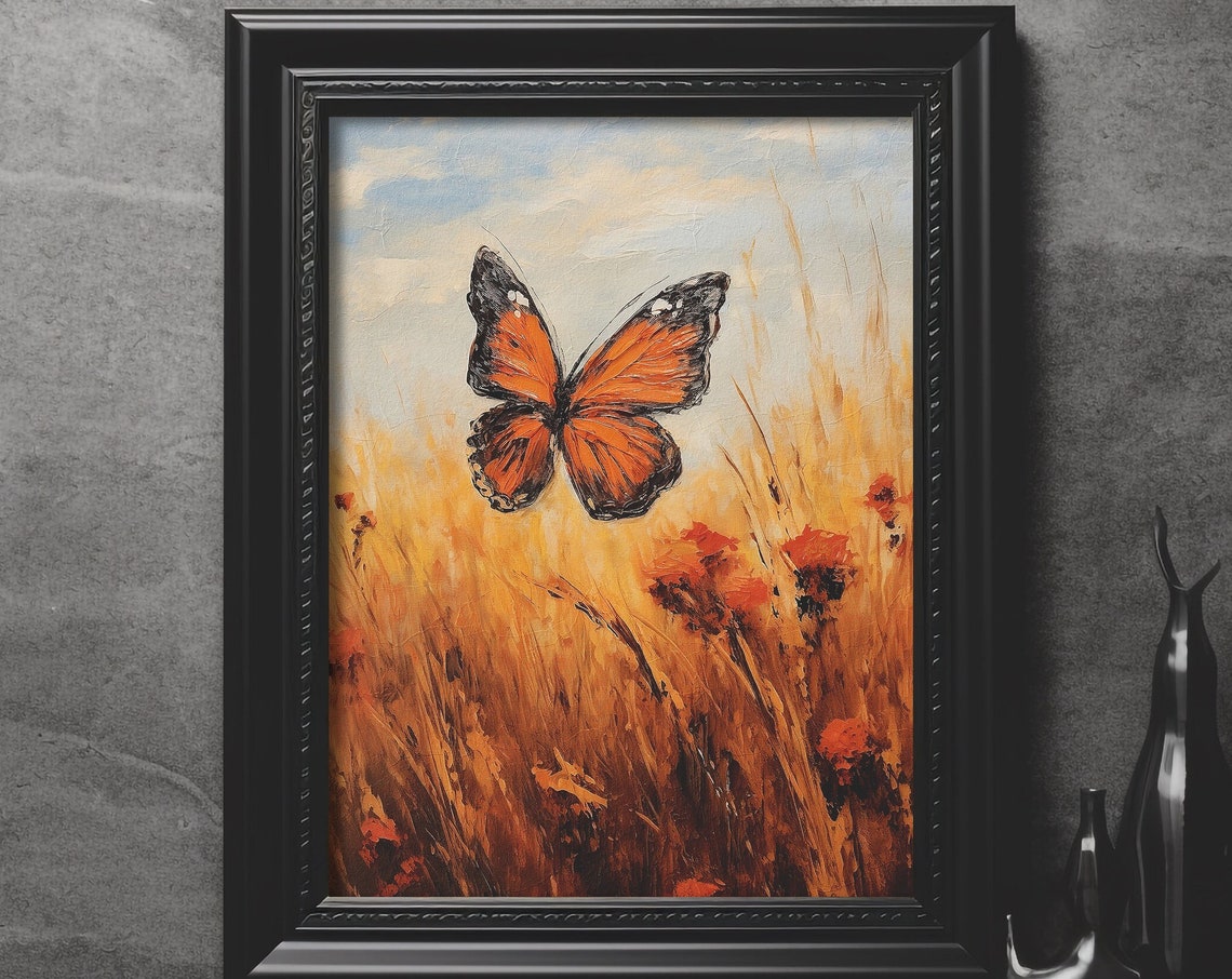 Vintage Style Thanksgiving Print Monarch Butterfly Instant Art Wall Decor Instant