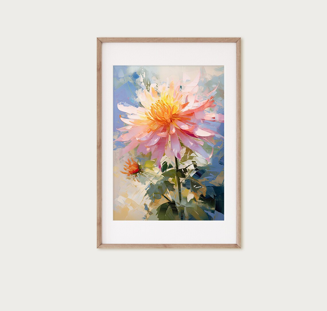 Pink Dahlia Blossom Impressionist Oil Painting Floral Wall Poster