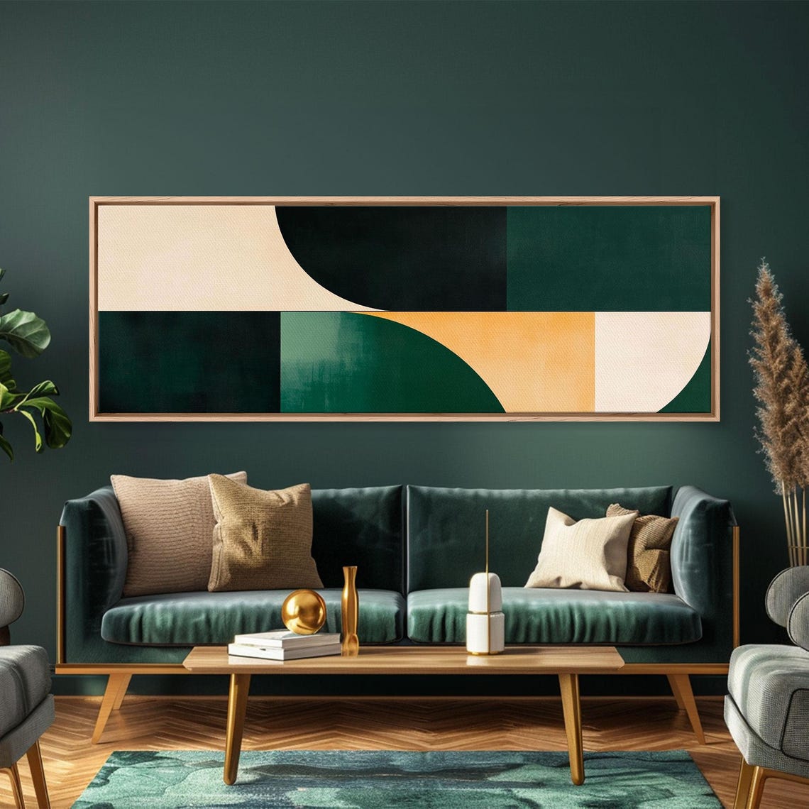 Emerald Green Geometric Curves Mid Century Modern Abstract Poster - Image 6