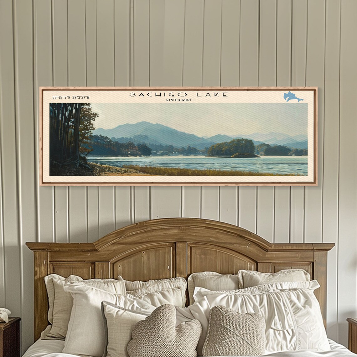 Sachigo Lake Ontario Hazy Mountain View Tranquil Shore Travel Poster - Image 5