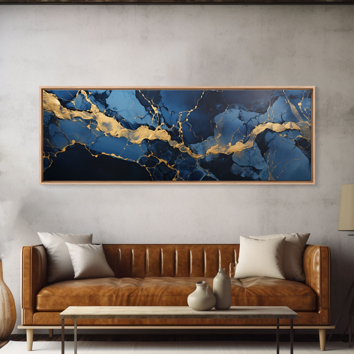 Black Blue Marble Gold Veins Luxury Abstract Modern Wall Art