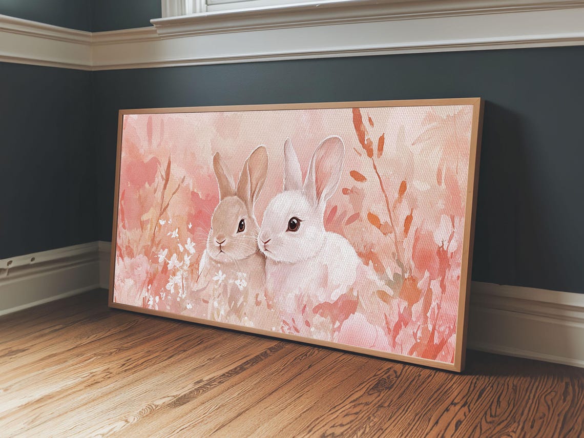 Pastel Bunny Pair Sweet Watercolor Baby Animal Nursery Wall Poster - Image 4