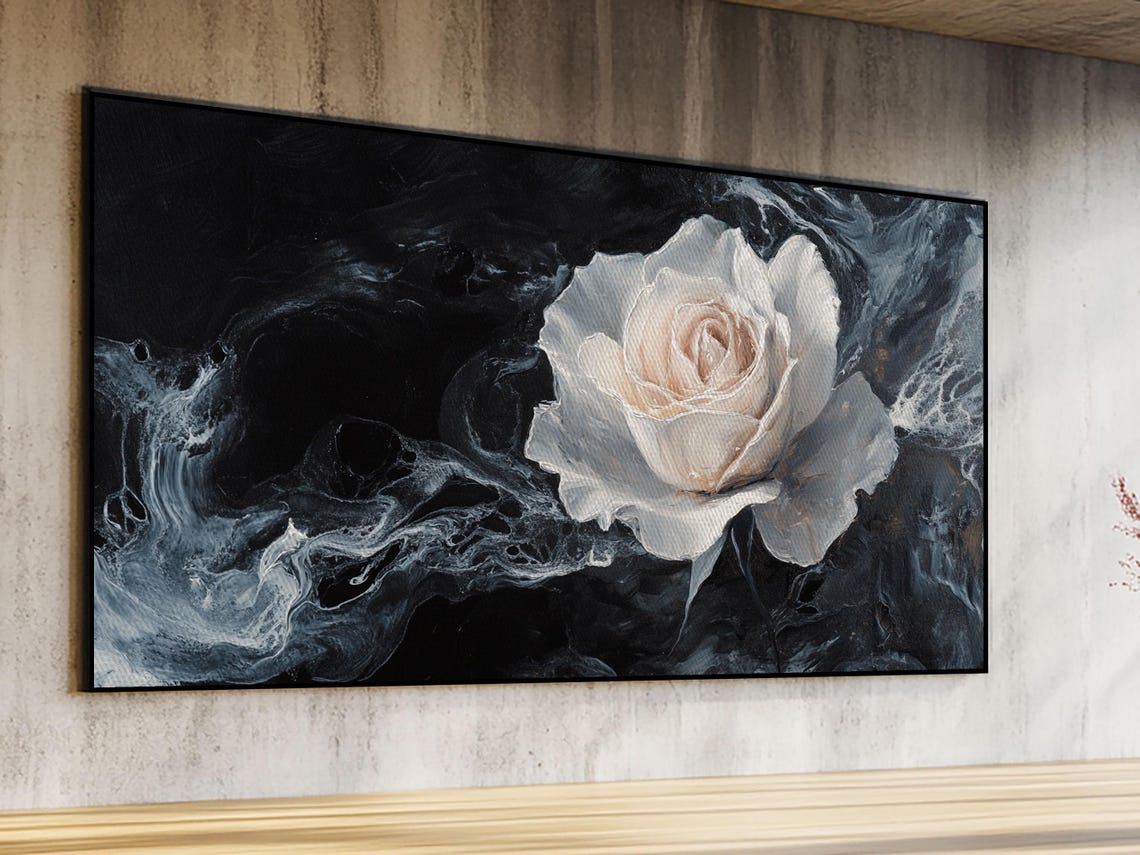 Abstract Oil Painting Print Of A White Rose Framed Print Centerpiece Wall Art Accent Piece Art Floral Print Flower Painting Art - Image 5