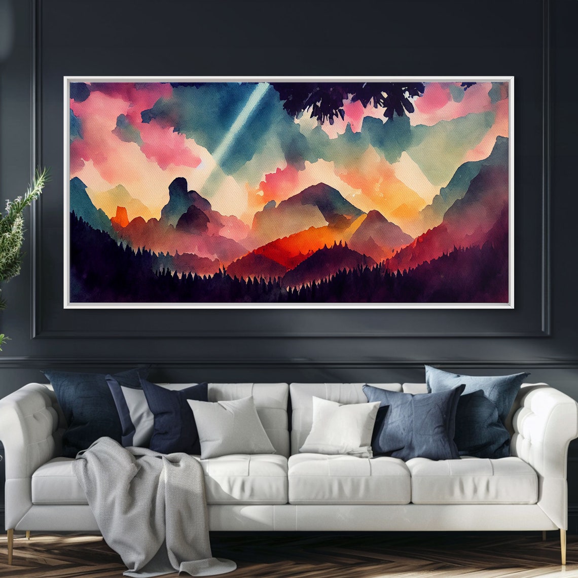 Mountain Artwork Print Horizontal Wall Art Large Watercolor Painting Panoramic Mountain Print Modern Landscape Art Original Art