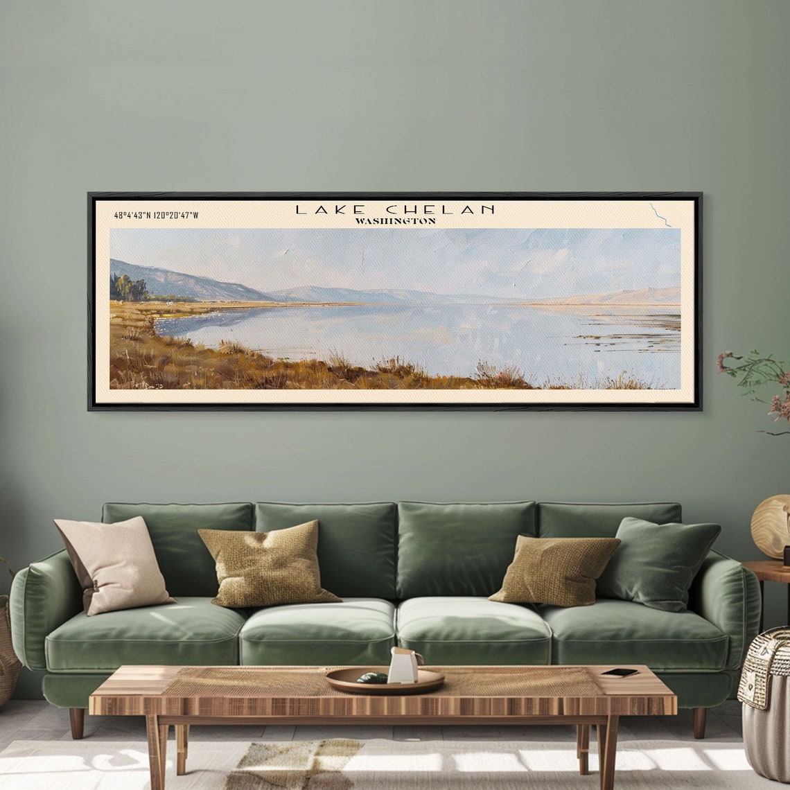Lake Chelan Washington Grassy Shoreline Calm Waters Travel Poster - Image 3