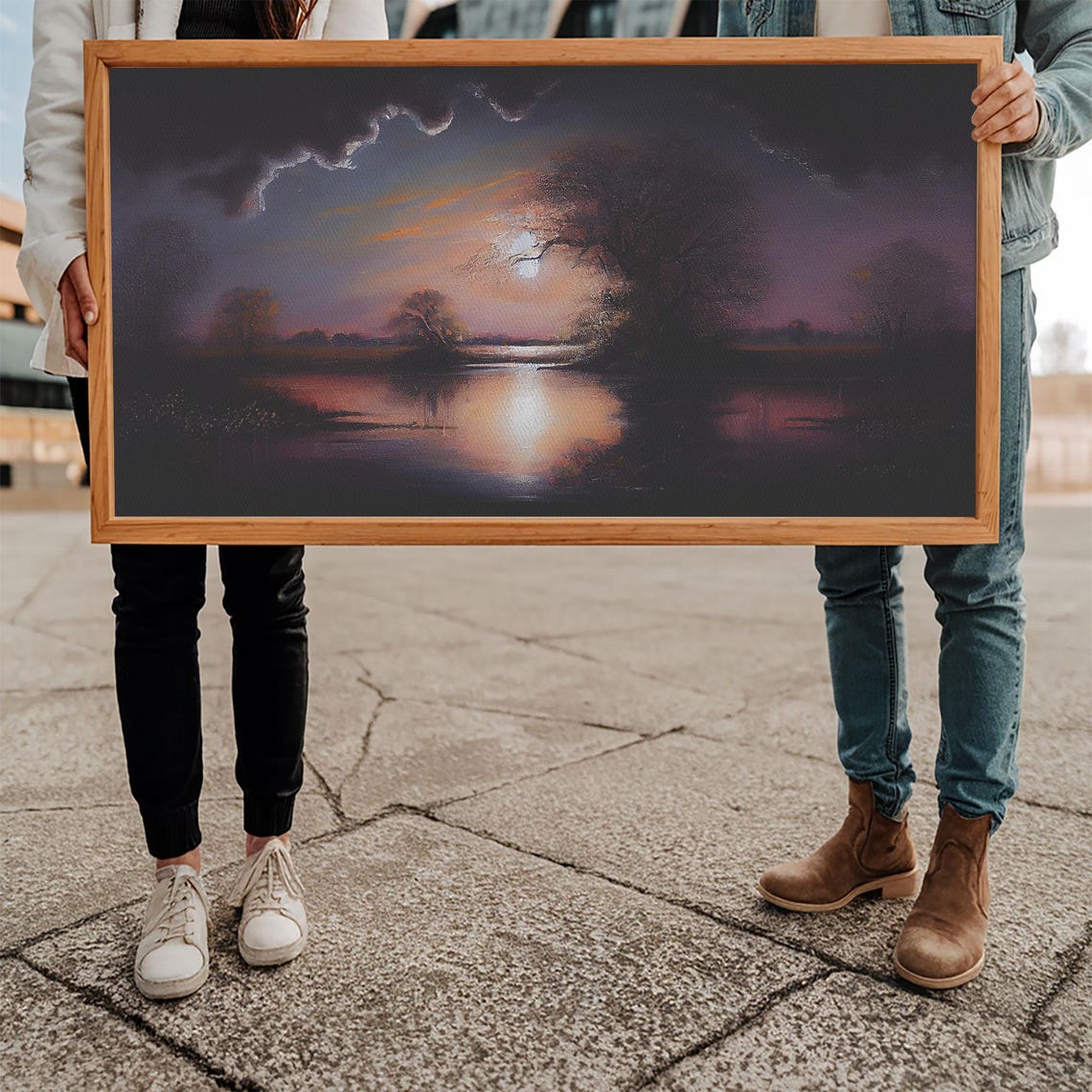 Dark Moody Moonlit Lake Stormy Purple Clouds Reflection Vintage Poster - Image 5