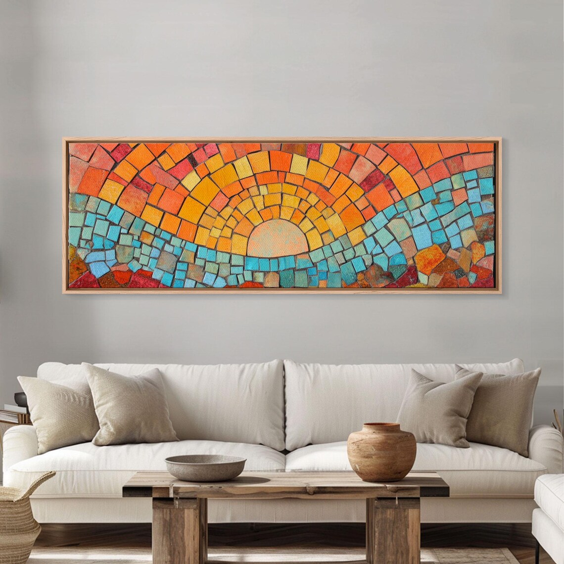 Mosaic Sunset Arch Orange Red Tiles Turquoise Water Art Poster - Image 4
