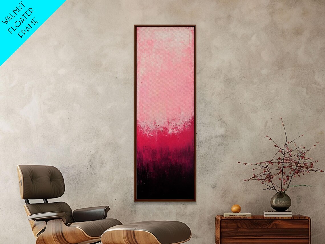 Blush Pink To Black Ombre Gradient Tall Vertical Minimalist Abstract Poster - Image 3