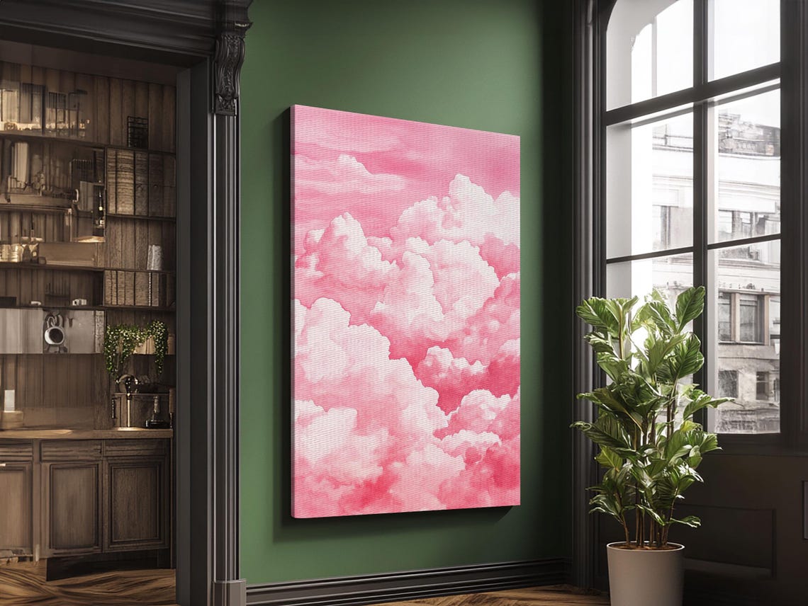 Pink Cloudscape Watercolor Fluffy Dreamy Sky Serene Bedroom Poster - Image 4