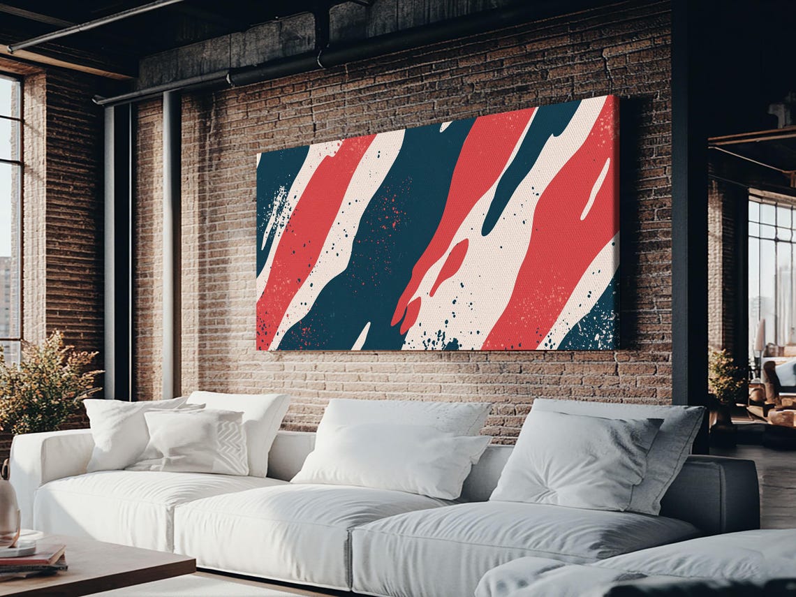 Navy Red Camo Brush Stripe Abstract Minimalist Modern Wall Art Poster - Image 5