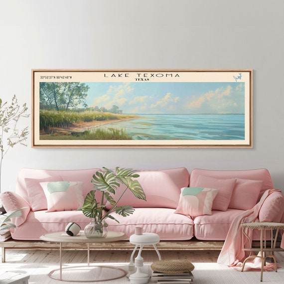 Lake Texoma Texas Framed Print Lake House Decor Panoramic Wall Art Travel Poster Stunning Landscape Painting Cottage Art