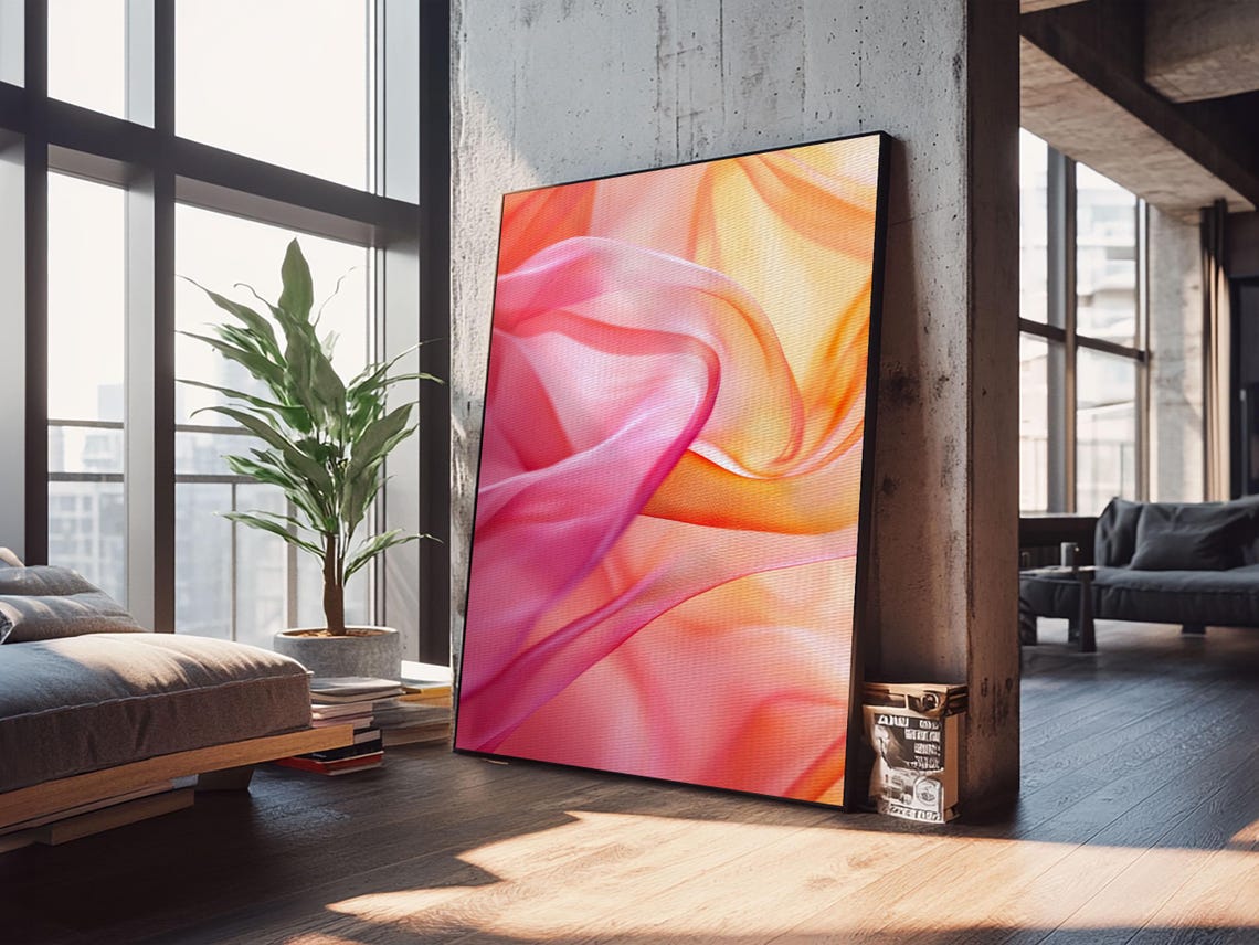 Sheer Pink Orange Silk Waves Minimalist Zen Dreamy Abstract Art Poster